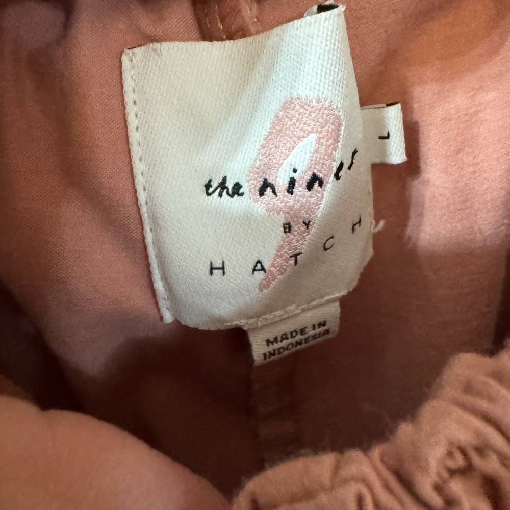 Hatch Maternity Ruffled Off-Shoulder Jumpsuit in Dusty Pink Cotton Blend Buttons - Picture 7 of 9